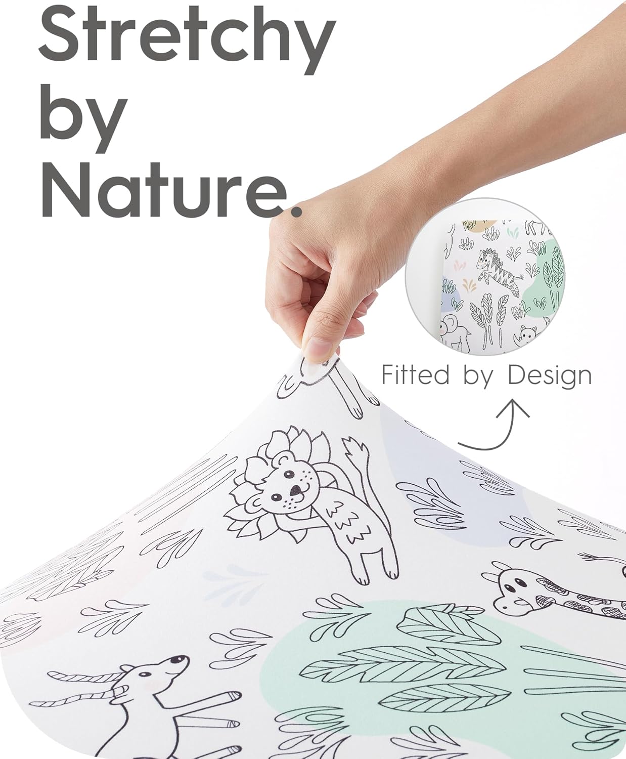 Mini Crib Sheets Boy Girl, Ultra Soft Pack N Play Sheets Fitted, Neutral Pack and Play Mattress Sheets, Premium Jersey Knit Portable Crib Sheets, Secure and Cute, Elephant & Cartoon Safari