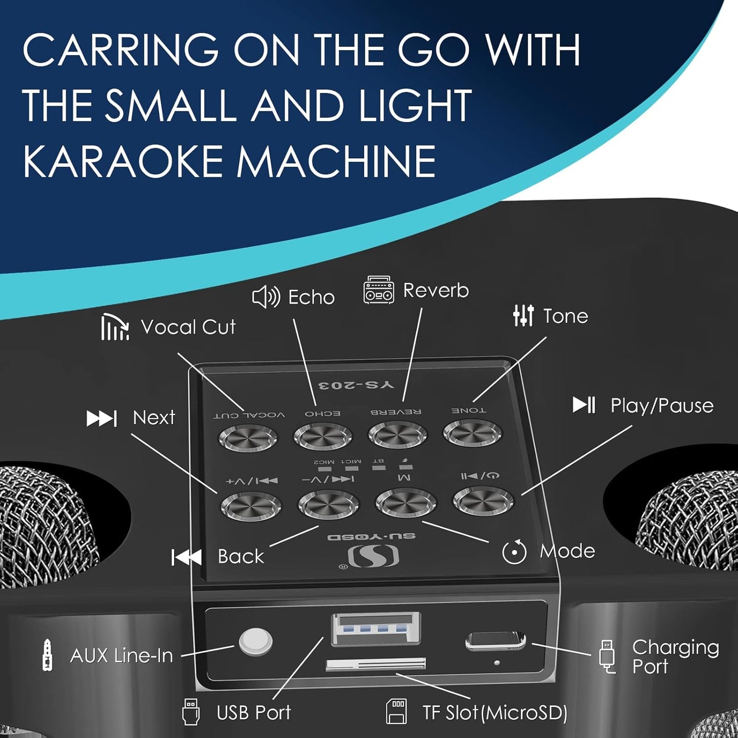 Karaoke Machine for Adults and Kids, Portable Bluetooth Karaoke Speaker with 2 Wireless Microphones for TV, Singing Karaoke for Home Party, Great Gifts for Boys and Girls