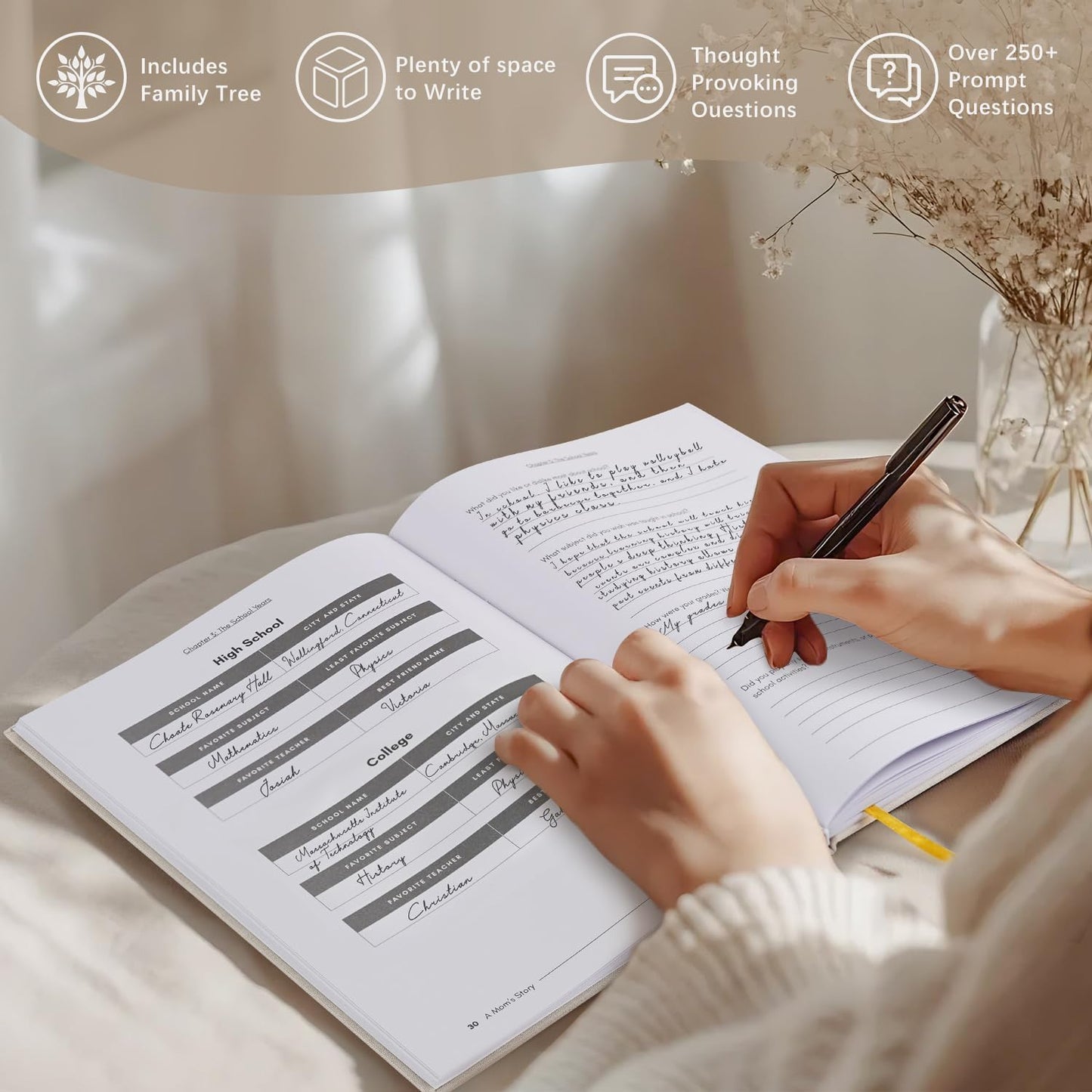 Artmag Mom's Life Story Journal Family Keepsake Book Linen Hardcover for Mom to Share Her Memories, with 250+ Prompt Questions Book Gift for Birthday Mother's Day Christmas (Beige)