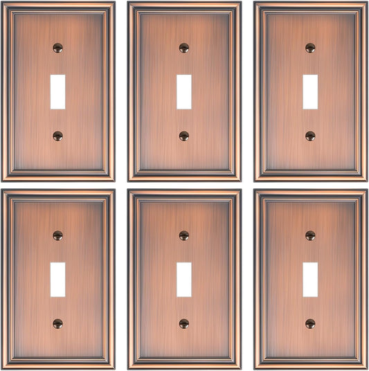 6-Pack Single Toggle Light Switch Cover Plate, Durable Solid Zinc Alloy Decorative Switch Plate Covers, Antique Copper 1 Gang Wall Plate, Corrosion Resistant