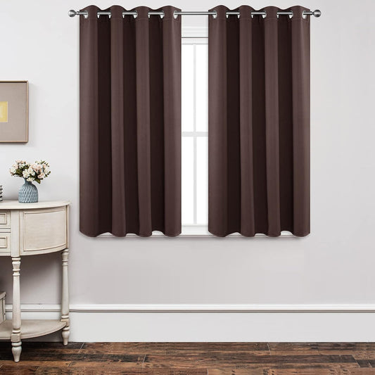Joydeco Blackout Curtains 54 Inch Length, Thermal Insulated Long Curtains& Drapes 2 Burg, Room Darkening Grommet Curtains for Living Room Bedroom Window (52W x 54L inch x 2 Panels, Chocolate)