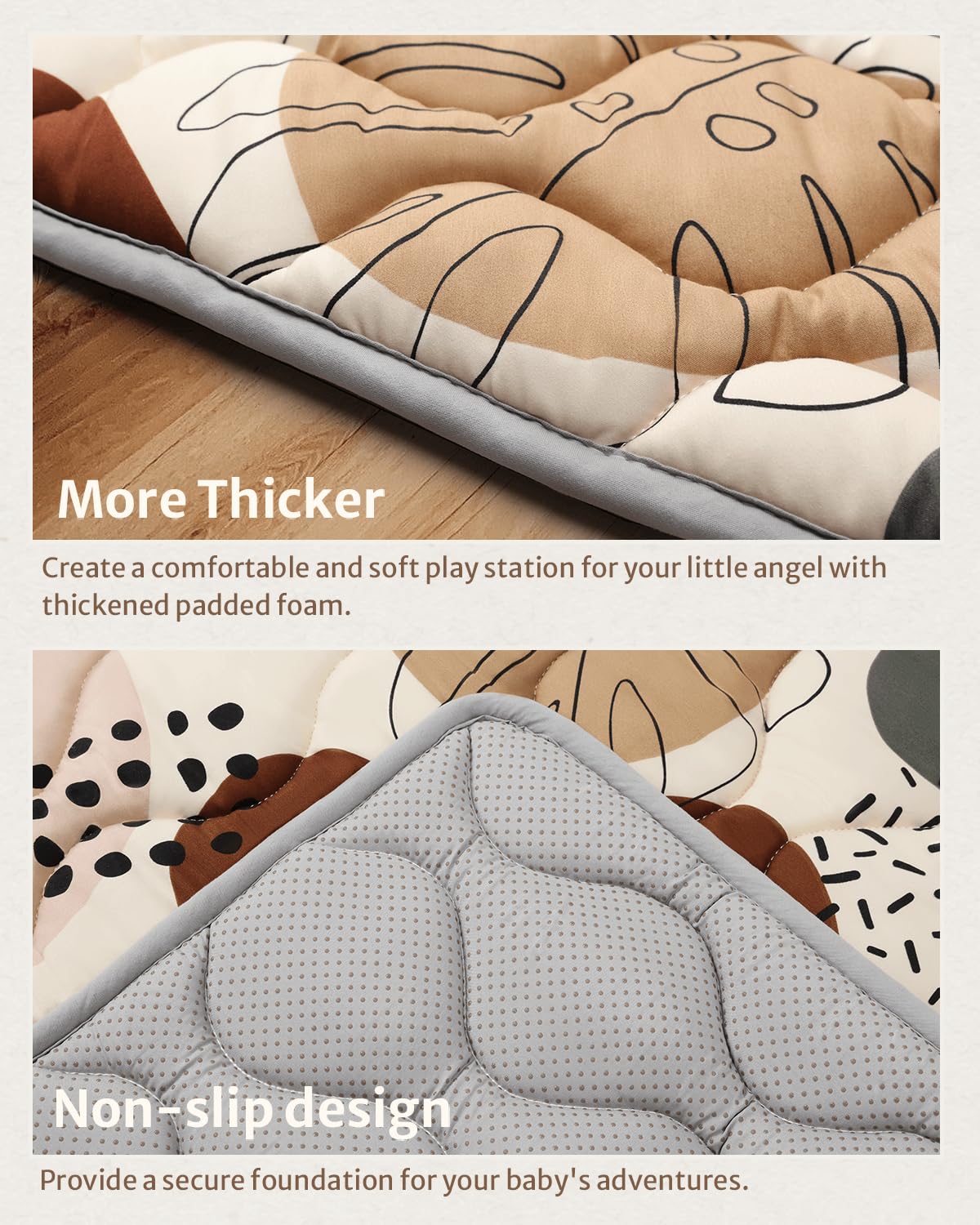 Blissful Diary Portable Baby Play Mats for Floor, Thicker Cushioned Foldable Baby Crawling Mat for Indoor Outdoor, Non-Slip & Washable Kids Playmat for Tummy Time Activity, Boho 43" X 43"