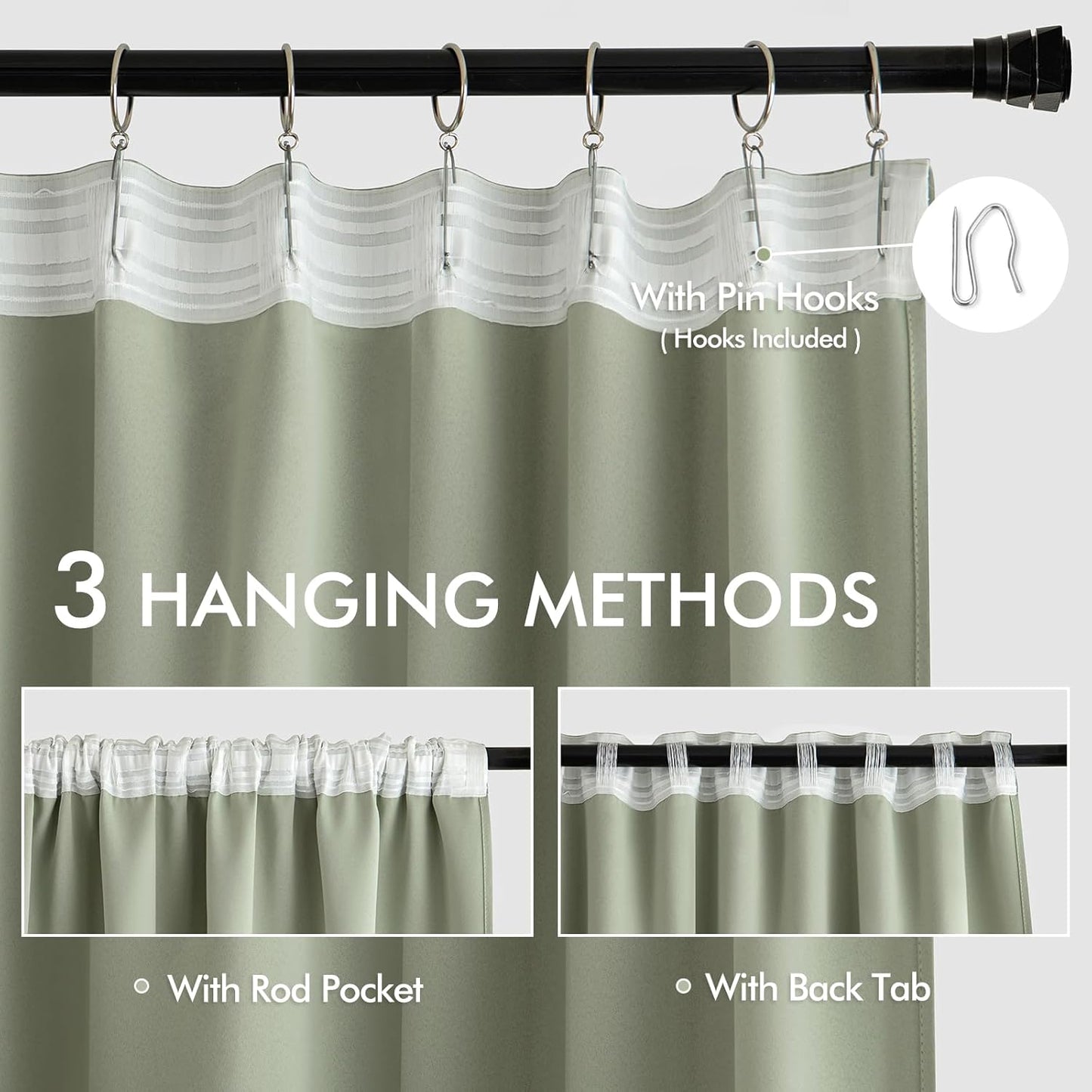 MIULEE Back Tab Sage Green Curtains 84 Inch Length 2 Panels Set for Living Room Bedroom, Rod Pocket/Pinch Pleated Light Blocking Thermal Insulated Room Darkening Blackout Curtains 84 Inches Long