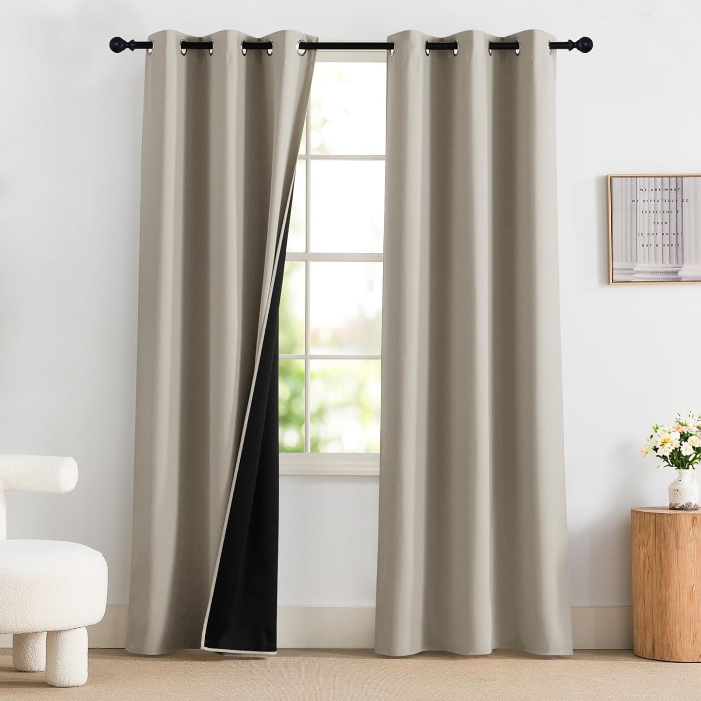 NICETOWN Bedroom Curtains 84 Inches Length, 100% Blackout Drapes Thermal Insulated with Grommet for Living Room Office Privacy Darkening Curtain, 2 Panels, 42 x 84 Inch, Natural