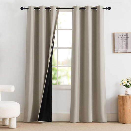 NICETOWN Bedroom Curtains 84 Inches Length, 100% Blackout Drapes Thermal Insulated with Grommet for Living Room Office Privacy Darkening Curtain, 2 Panels, 42 x 84 Inch, Natural