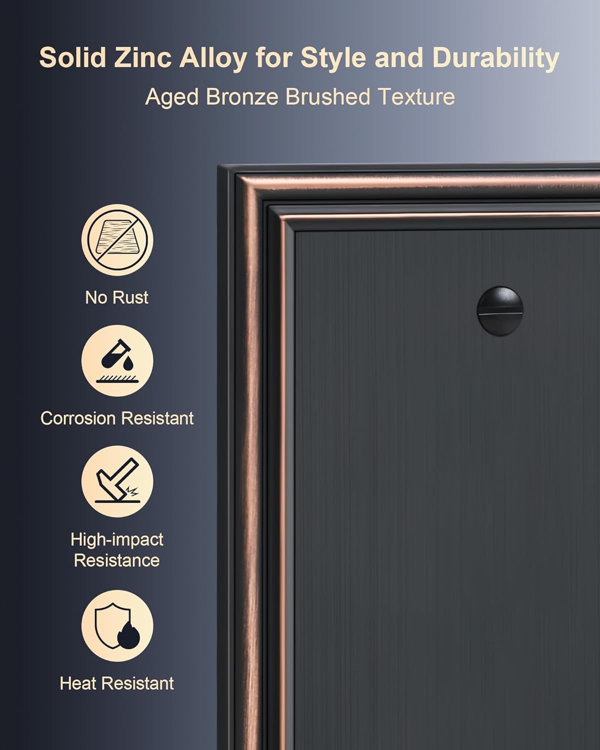 2-Pack Single Blank Wall Plates, Durable Solid Zinc Alloy Blank Outlet Covers, Decorative Aged Bronze Wall Plate Cover for Unused Outlets/Switches, Corrosion Resistant