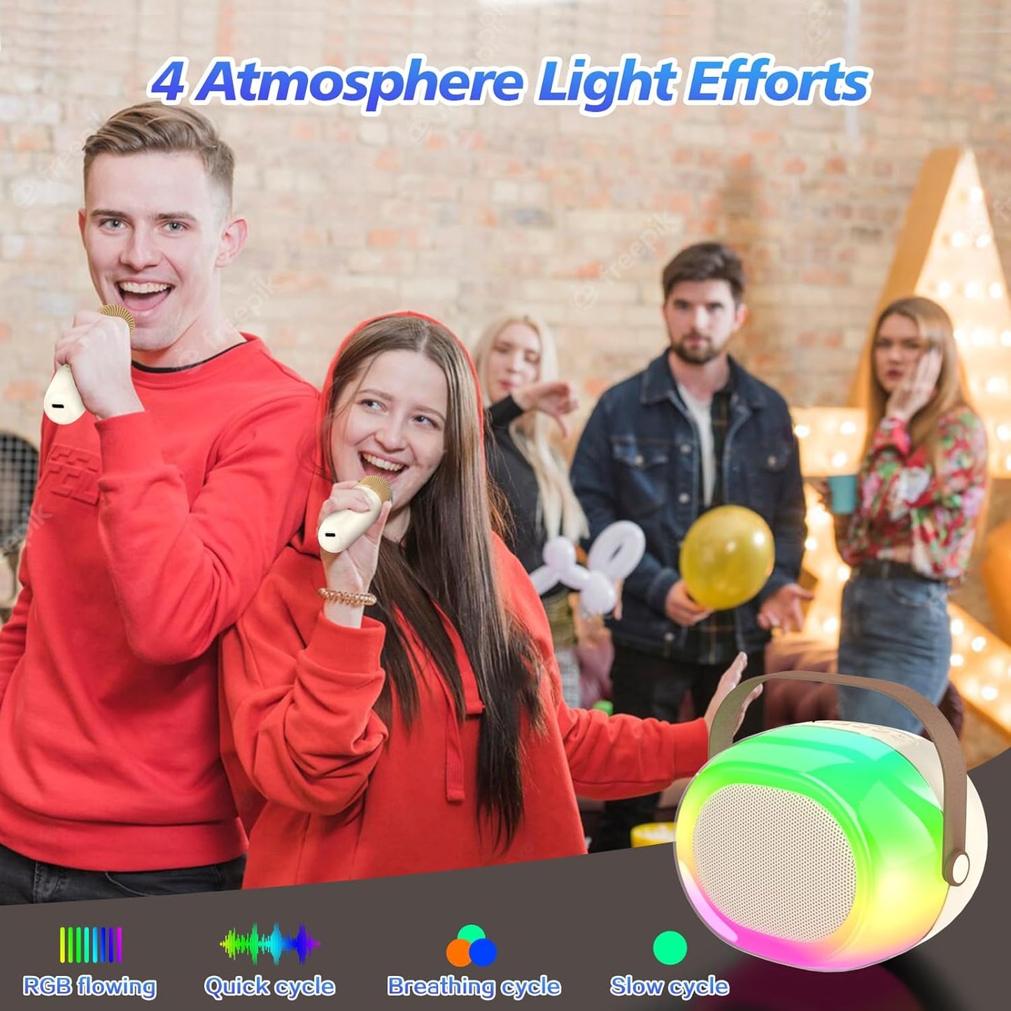 Karaoke Machine for Adults,Portable Bluetooth Speaker with Two Wireless Microphones and Dynamic Lights,Support TF/USB/AUX,Birthday Gifts for Girls/Boys//Men/Women/Family Home Party