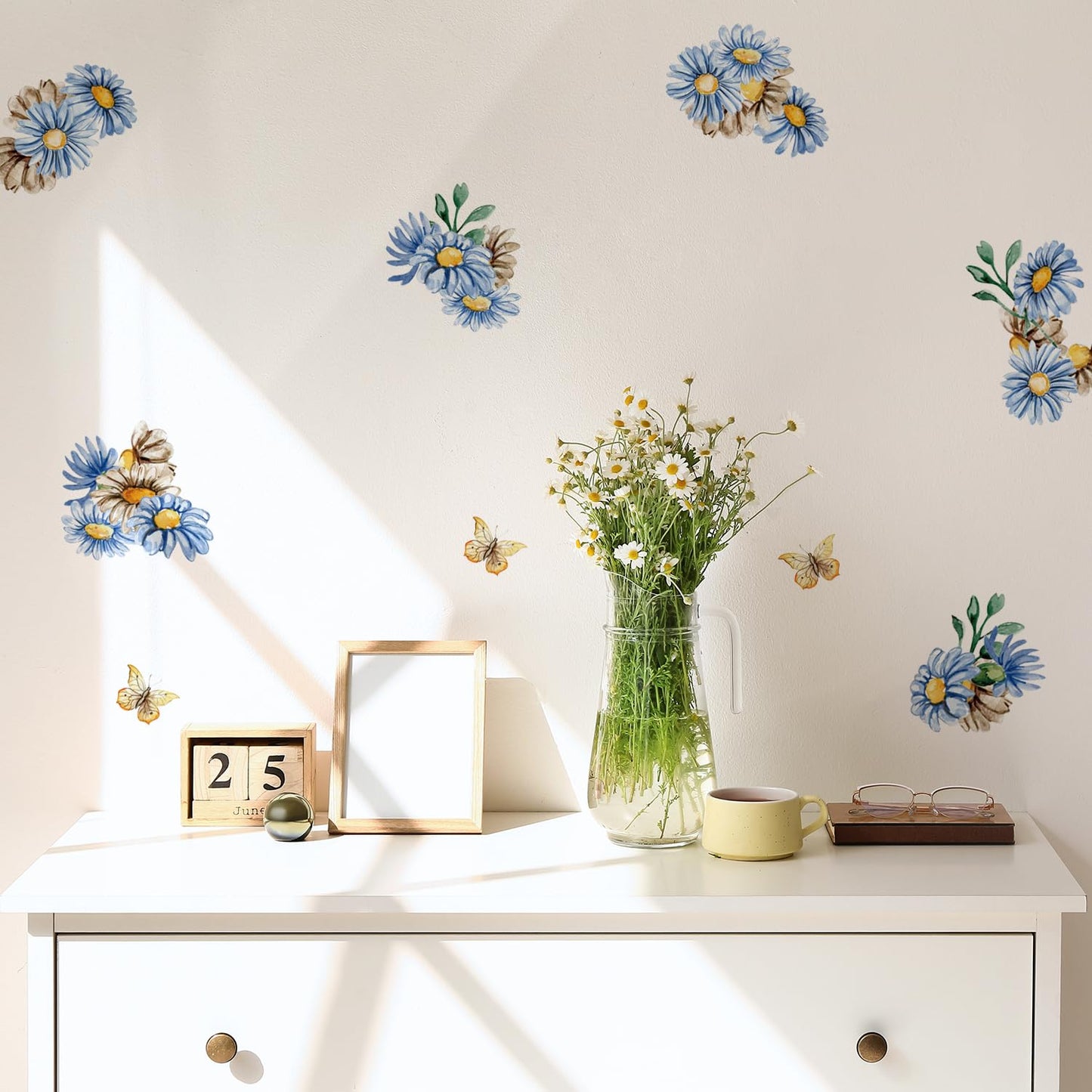 YouRfocus Blue Daisy Wall Decals | 33 PCS Boho Flower Stickers for Girls' Rooms, Playrooms, and Nurseries | Dual Layer Print for High Coverage | Removable Peel and Stick Wall Decor | 6 Sheets
