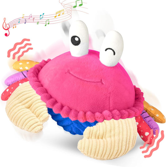 Pink Crawling Crab Baby Toy - Rechargeable Musical Plush Toys with 40 Songs & Voice Recorder, Sensory Toy for Infant Tummy Time, Soft Toy for 12-18 Months Girl, Gift for Toddlers 1-3