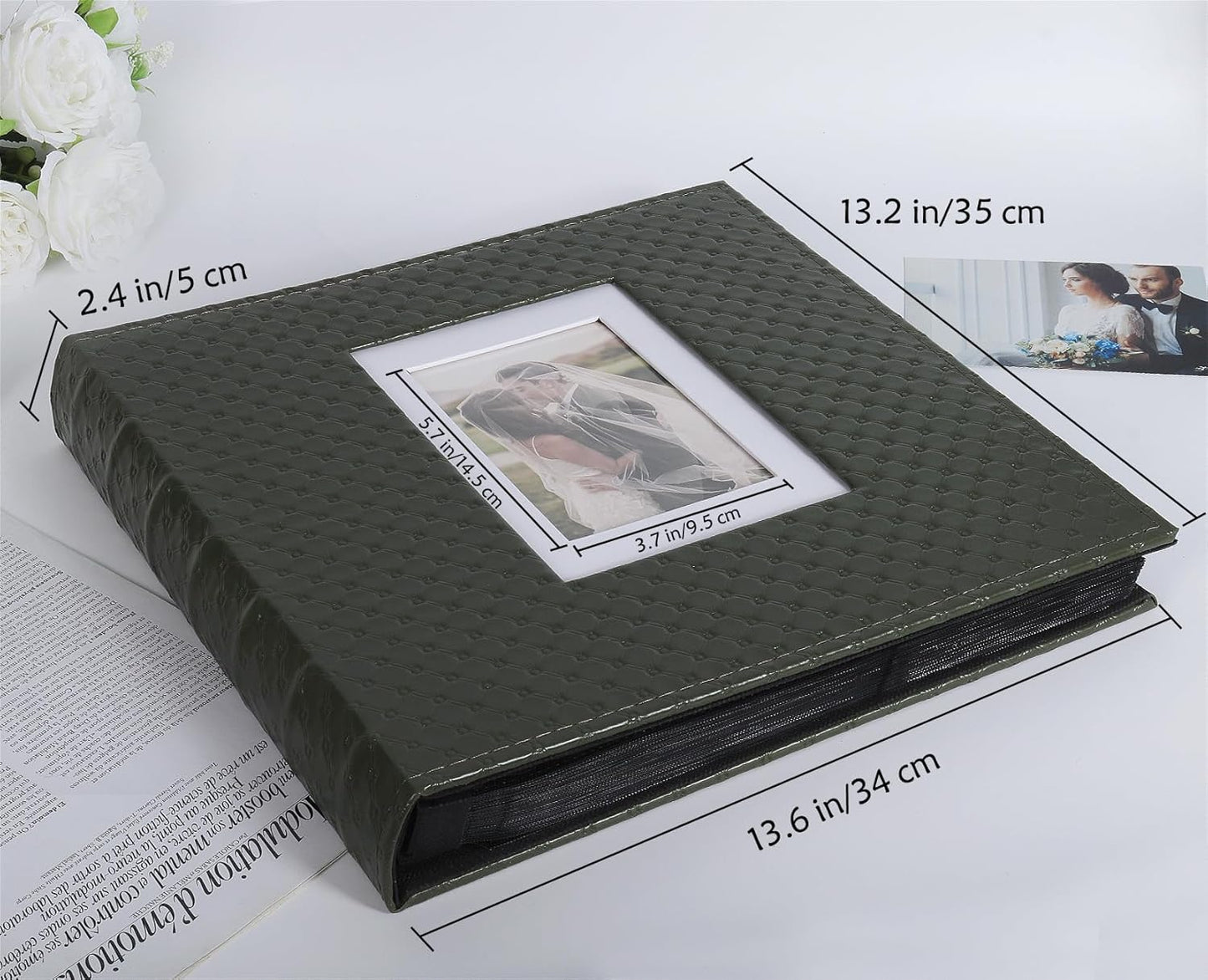 RECUTMS Photo Album 4x6 600 Photos Black Inner Page Button Grain Leather Large Capacity Pockets Pictures Album Birthday Christmas Wedding Anniversary (Dark Green)