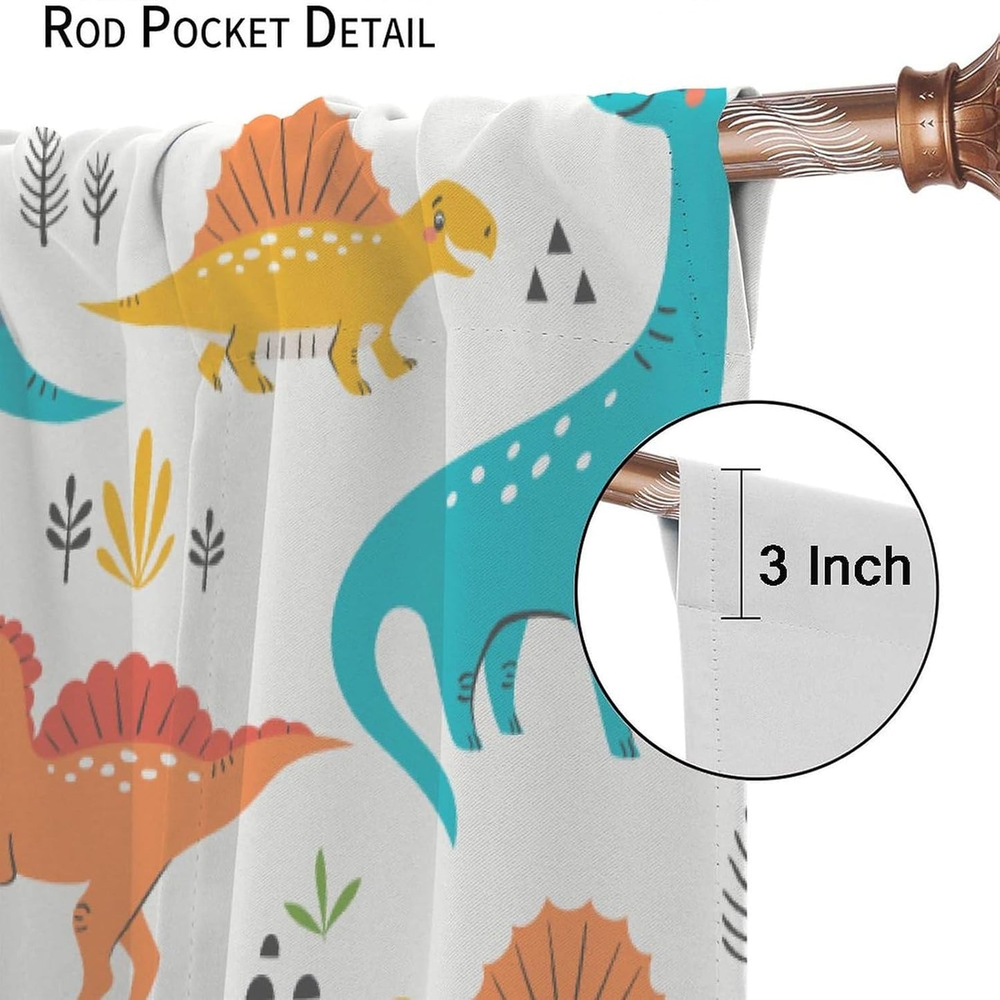 Kids Dinosaur Curtains for Boys Girls Bedroom Decor Cartoon Dino Colorful Cute Funny Animal Wildlife Printed Blackout Rod Pocket Window Drapes for Baby Nursery Playroom W27.5xL63in 2 Panels