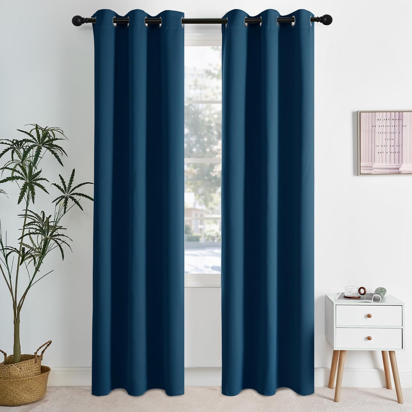 NICETOWN Morrocan Blue Room Darkening Curtains 84 Inches Long 2 Panels for Living Room, Bedroom, Nursery Summer Thermal Insulated Blackout Drapes Grommet Noise Reducing Window Curtains, W40