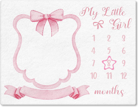 Trendy Pink Bow Coquette Baby Milestone Blanket Coquette Flannel Blanket Newborn Infant Swaddle Growth Baby Frame for Boys Girls Nursery (Bow, Pink)