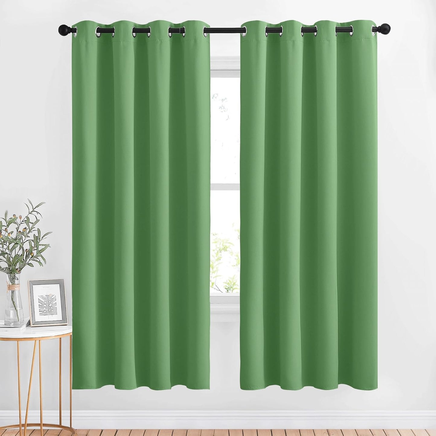 NICETOWN Bedroom Blackout Curtains and Drapes - Window Treatment Thermal Insulated Solid Grommet Blackout Draperies for Bedroom (Set of 2 Panels, 52 by 63 Inch, Forest Green)