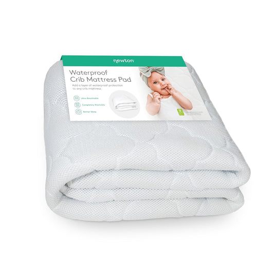 Newton Baby Waterproof Crib Mattress Pad | Ultra-Breathable Quilted Layer for Comfort & Universal Fitted Skirt for Secure Fit | Machine Washable | Crib Mattress Protector Pad Waterproof, 1 Pack