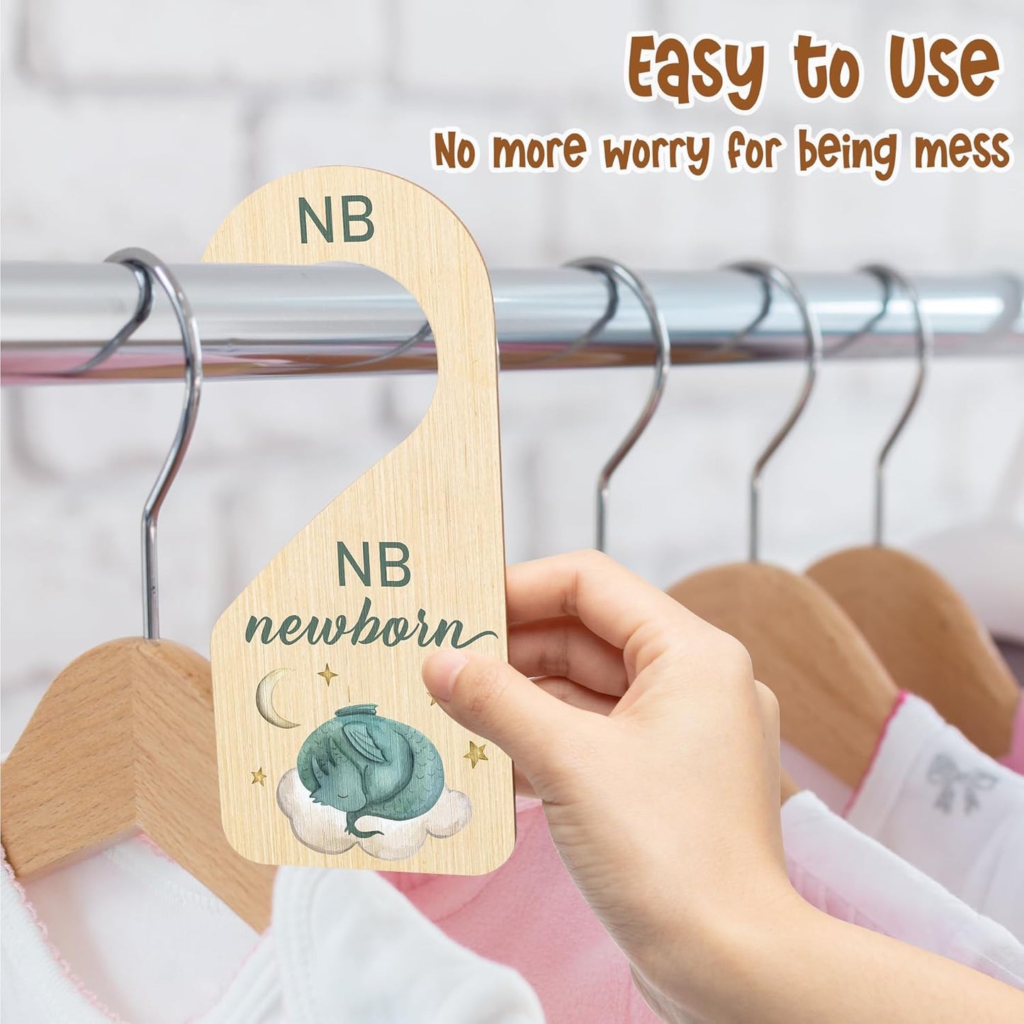 R HORSE Wooden Baby Closet Dividers - 8Pcs Dragon Baby Closet Organizer, Double-Sided Newborn Clothes Size Hanger Dividers, Nursery Decor Birthday Gift for Boy Girl (0-24 Months)