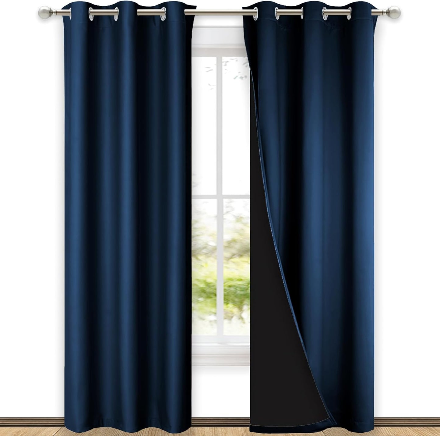 NICETOWN Blackout Curtains 80 inches Long, Full Light Blocking Drapes with Black Liner for Nursery, Thermal Insulated Draperies for Hall, Villa (Moroccan Blue, 2 Pieces, 42" Wide Each Panel)