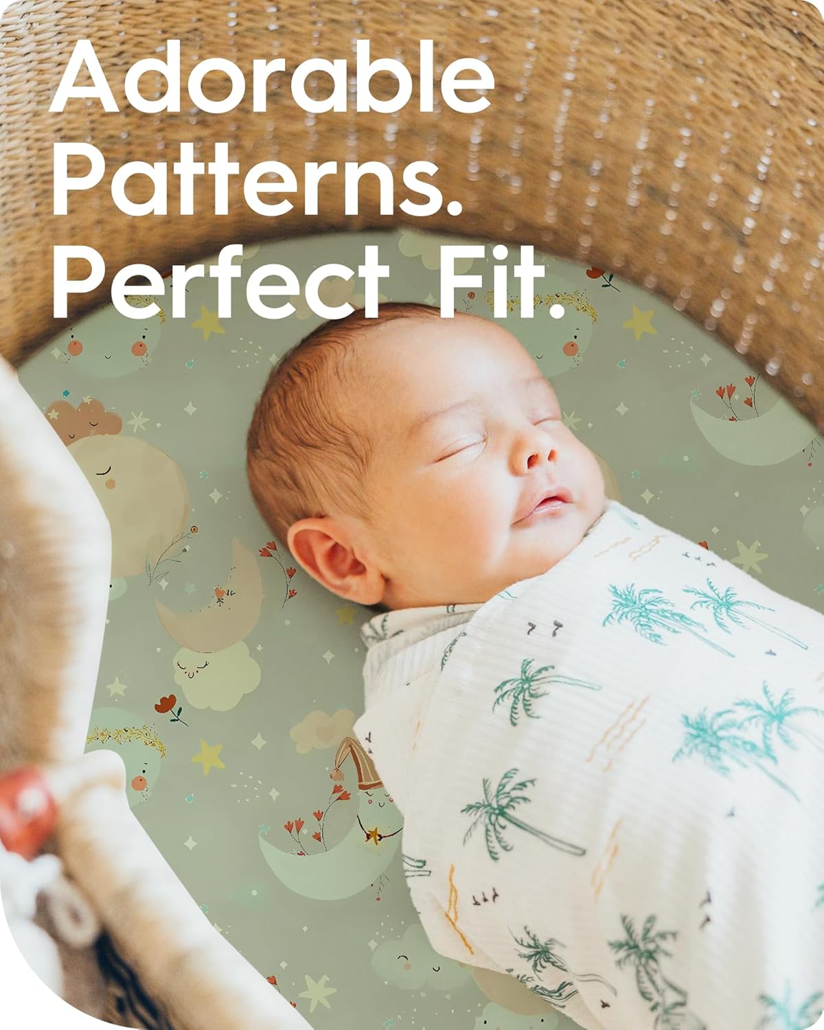 Bassinet Sheets for Baby Boy Girl, TotBasic Buttery Soft Universal Bassinet Fitted Sheet, Compatible with Halo, Mika Micky, Baby Delight, Dream On Me, Maxi COSI and More Bassinet Mattress(Smilingstar)