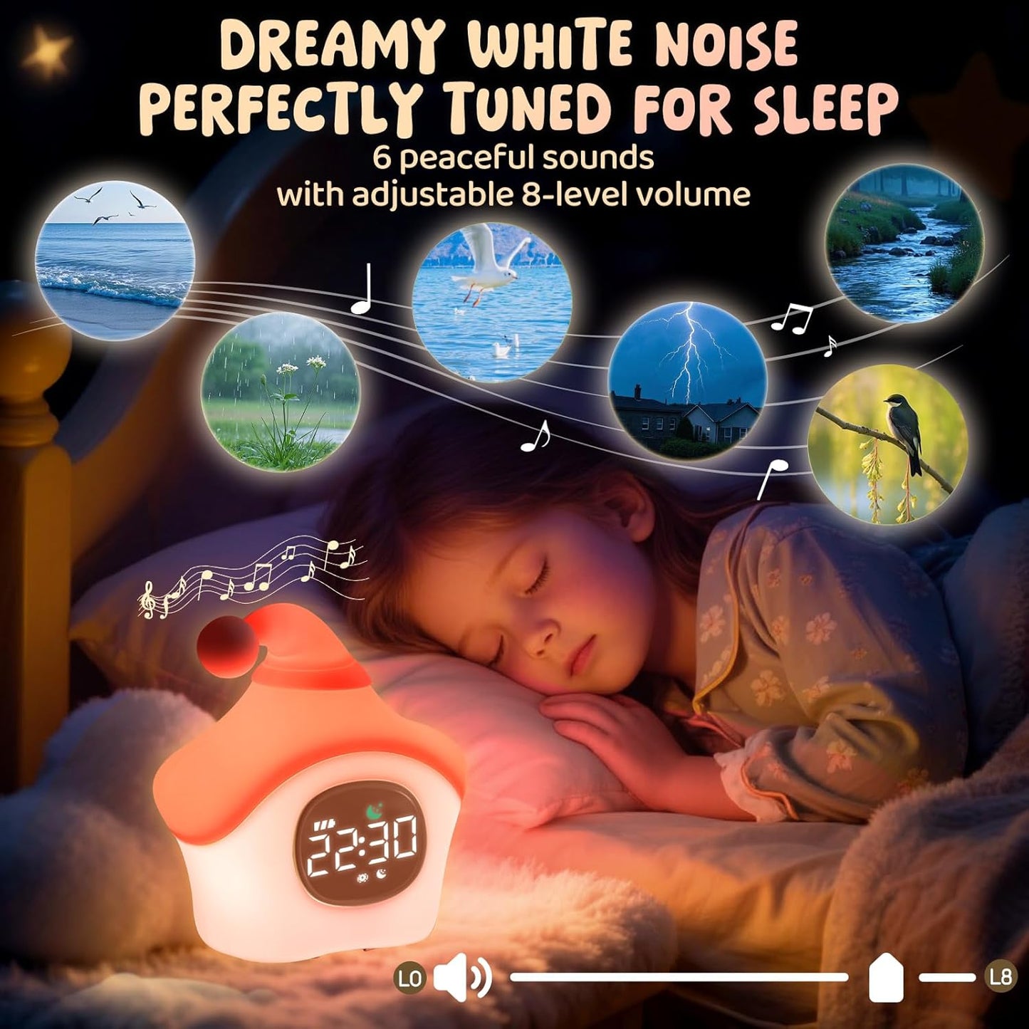 Star Alarm Clock with Night Light for Kids with Sleep Training and Sound Machine, Rechargeable Silicone Lamp OK to Wake Clock，Cute Animal Tabletop Lamp, Perfect Sleep Companion for Boys Girls, Pink