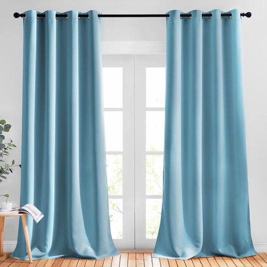 NICETOWN Room Darkening Curtains for Living Room, Grommet Window Treatment Thermal Insulated Solid Sound Reducing Drapes for Bedroom, Teal Blue, Set of 2, W52 x L102