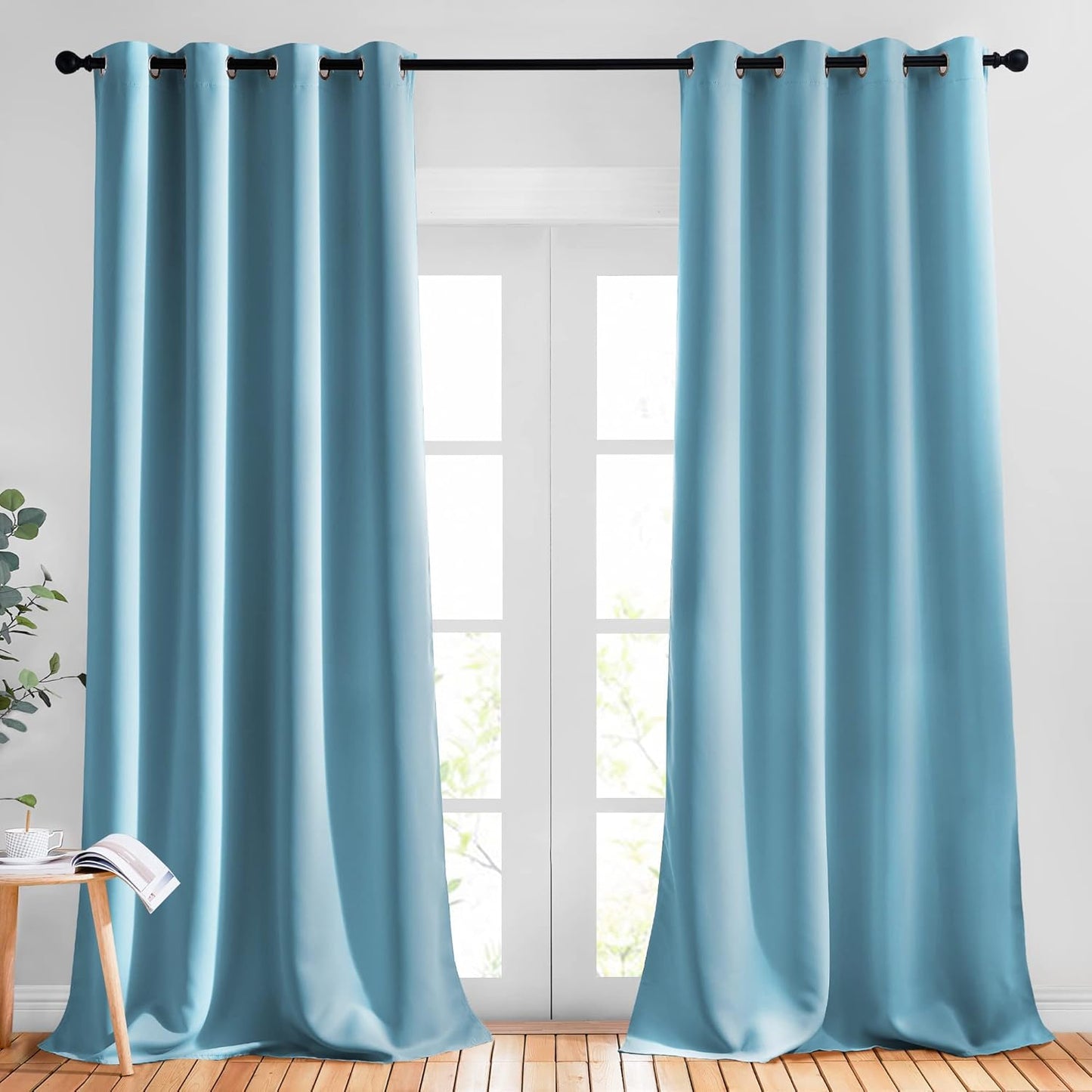 NICETOWN Room Darkening Curtain Panels - (52 inches W x 120 inches L, Teal Blue, 2 Panels) Toddler Boy Bedroom Drapes with Grommet Top, Energy Smart Window Treatment Curtains