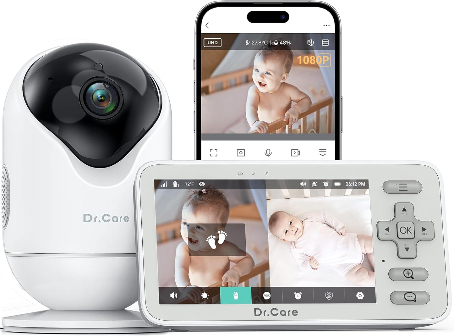 VistaView Lite Smart WiFi Baby Monitor - 4” 720P Split Screen & 1080P Camera App Control, Motion Alerts, HD Night Vision, 3000mAh Battery, 2-Way Talk, Multi-User, Triple Security, 1000ft Range