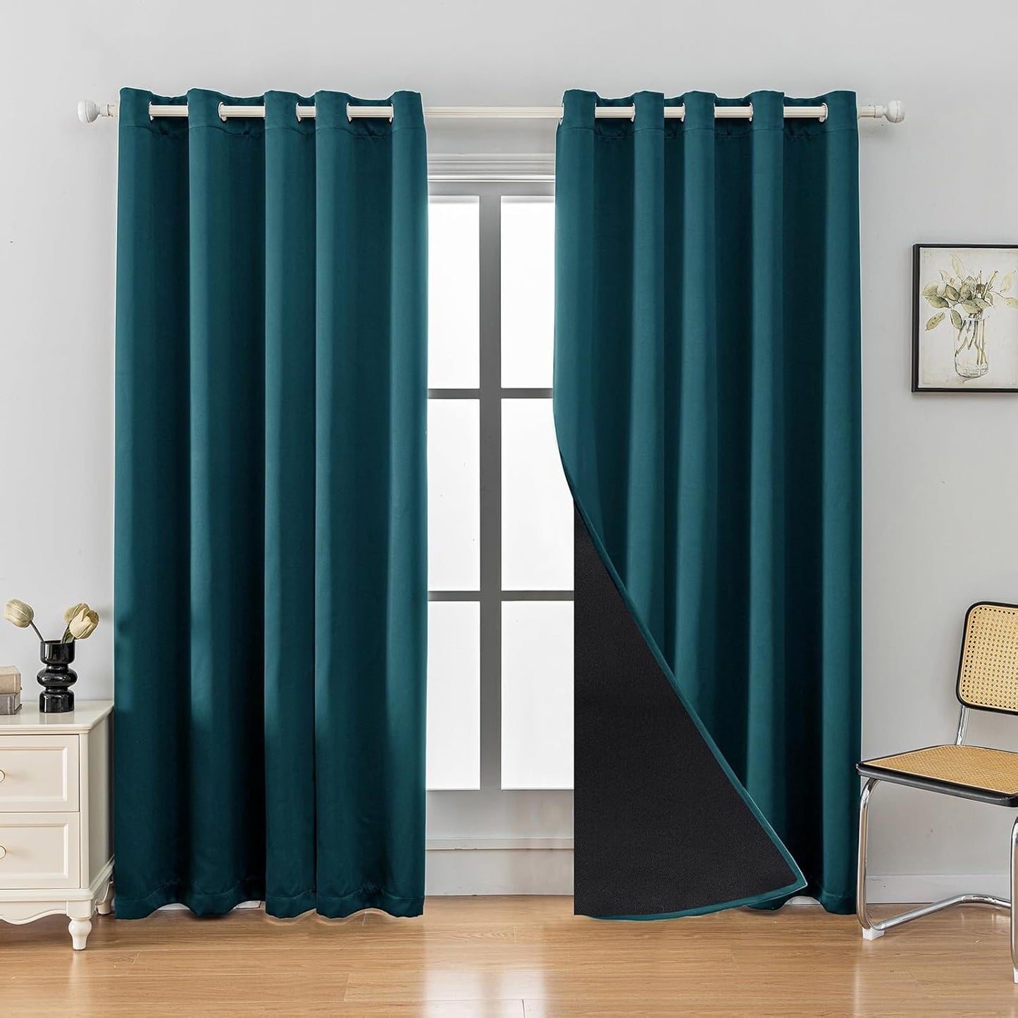 Anytime 100% Blackout Curtain Set, Thermal Insulated & Energy Efficiency Window Draperies for Guest Room, Full Shading Panels for Shift Worker and Light Sleepers（Greyish Blue, 2 Panels, 70W x 84L）