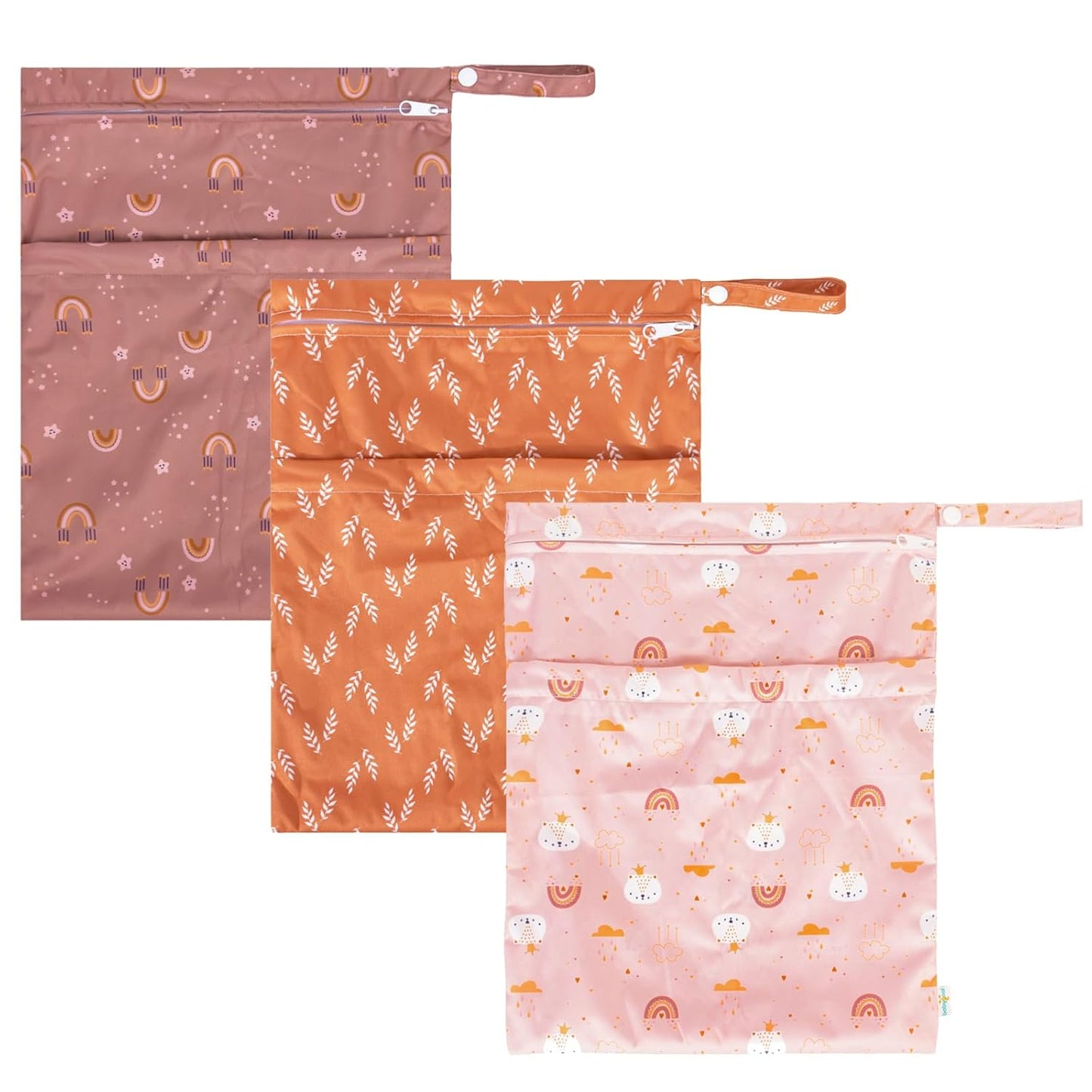 babygoal Wet Dry Bags for Baby Cloth Diapers, Washable Travel Bags, Beach, Pool, Gym Bag for Swimsuits & Wet Clothes with Two Zippered Pockets 3 Pack, 3LN15