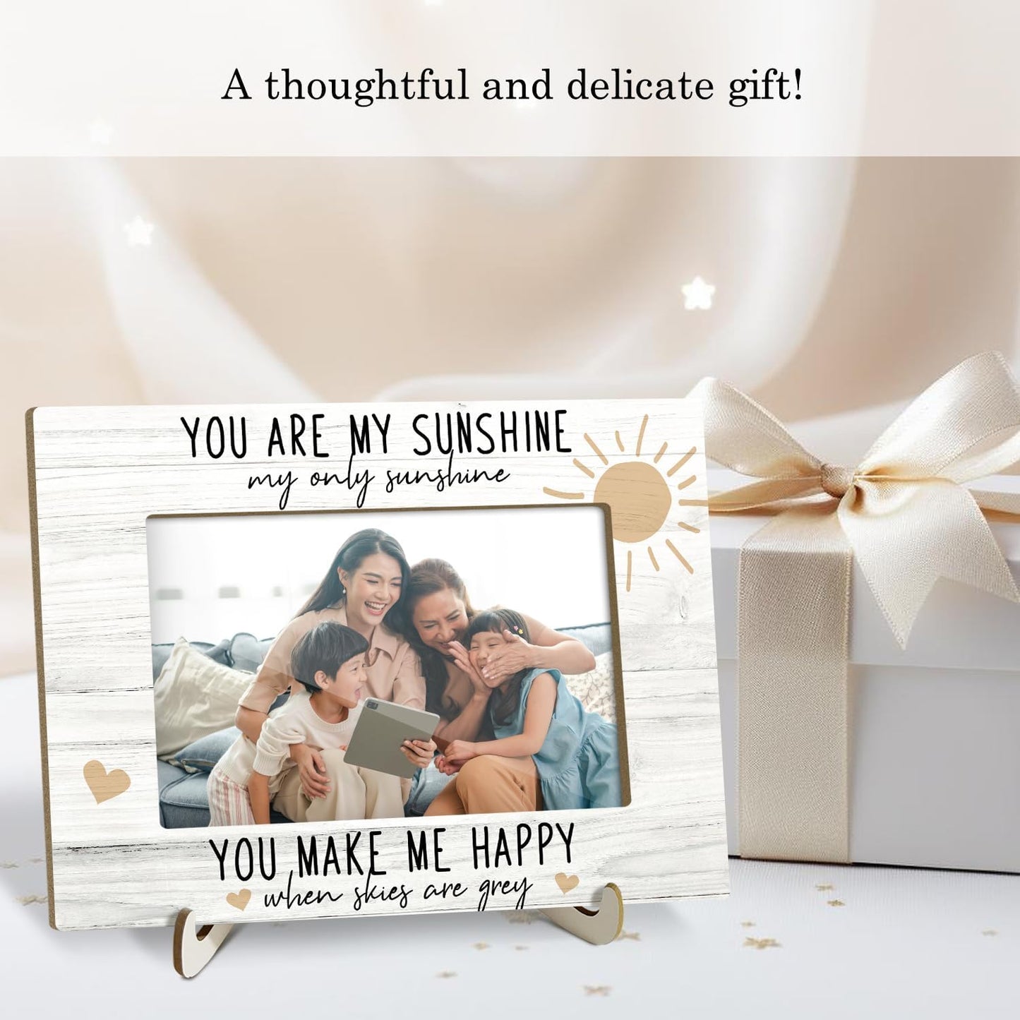 CMHIE Wood Picture Frame with stand, Gift for Family Mom Boy Girl Son Daughter, You are My Sunshine Picture Frame Display 4x6 Horizontal Photo for Tabletop, Home Shelf Table Decorative Supplies -25