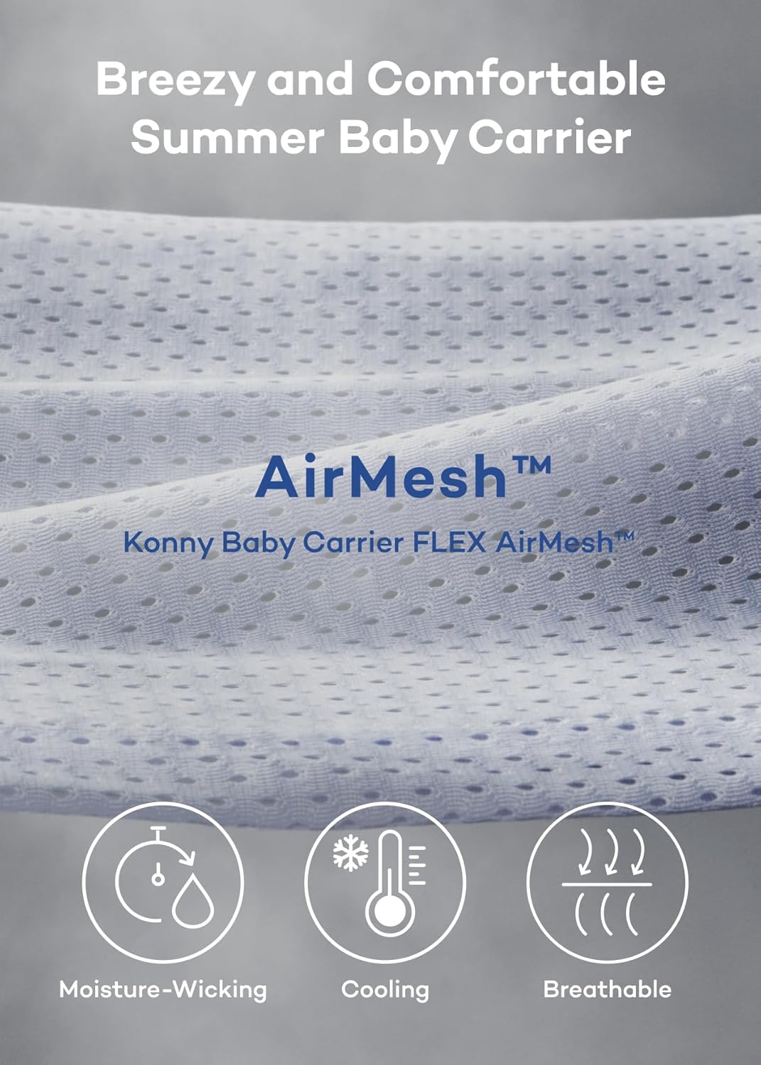 Konny Baby Carrier Flex AirMesh with Head Support- Adjustable, Easy to Wear Baby Wrap Sling, Perfect for Newborn Babies Essentials up to 44 lbs (M-4XL) -Charcoal