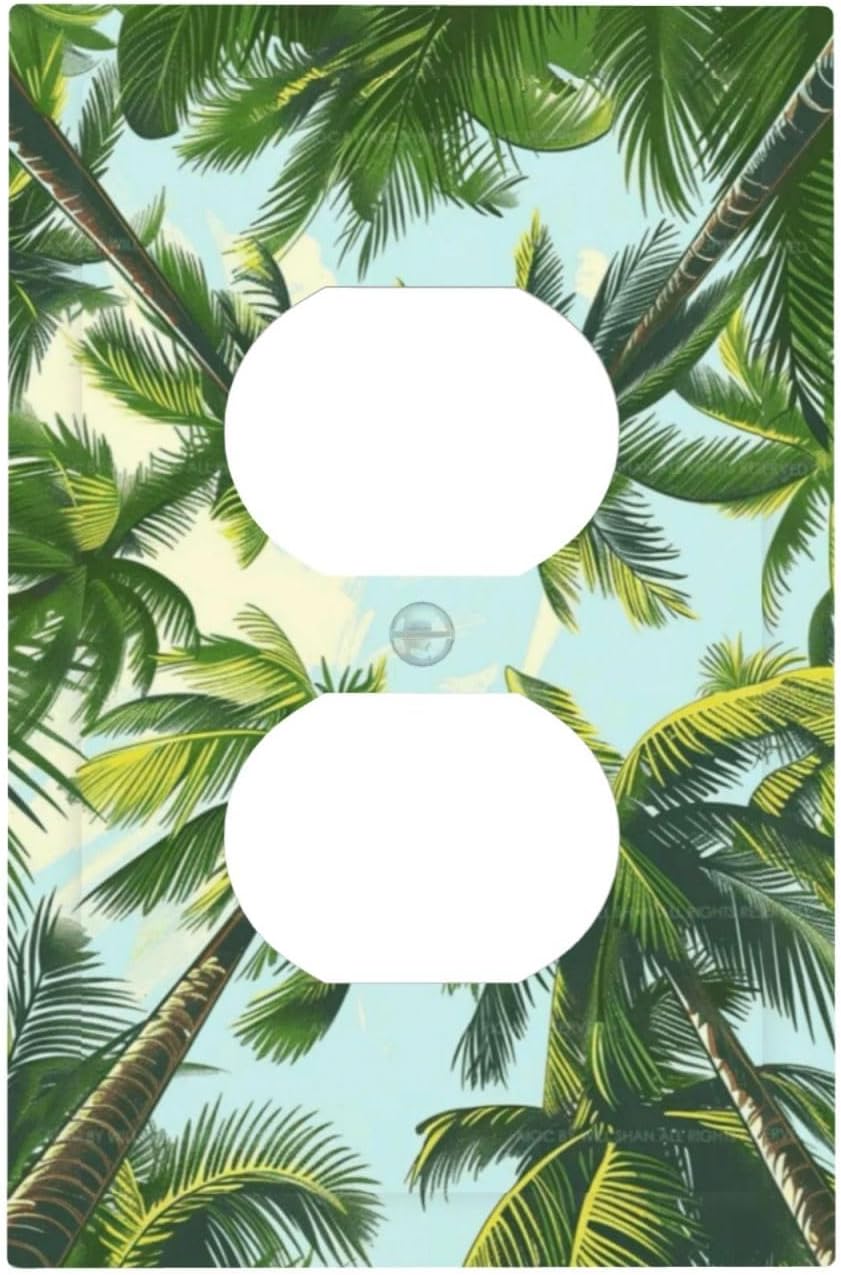 Summer Sky Coconut Palms Trees Green Plants Leaf Outlet Covers 1 Gang Duplex Light Switch Cover Decorative Switch Plates Electrical Receptacle Faceplate Wall Plate for Bed Room Living Room Decor