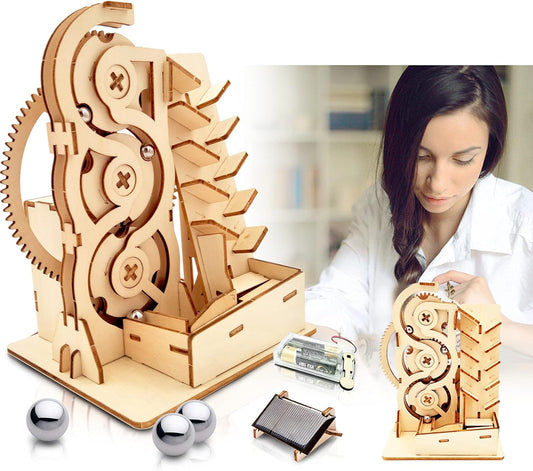 Solar 3D Wooden Puzzle Marble Run DIY Model Kit Craft Sets Educational Wood Mechanical Building Toys STEM Science Experiments Projects Birthday Gift for Adult Men Kids