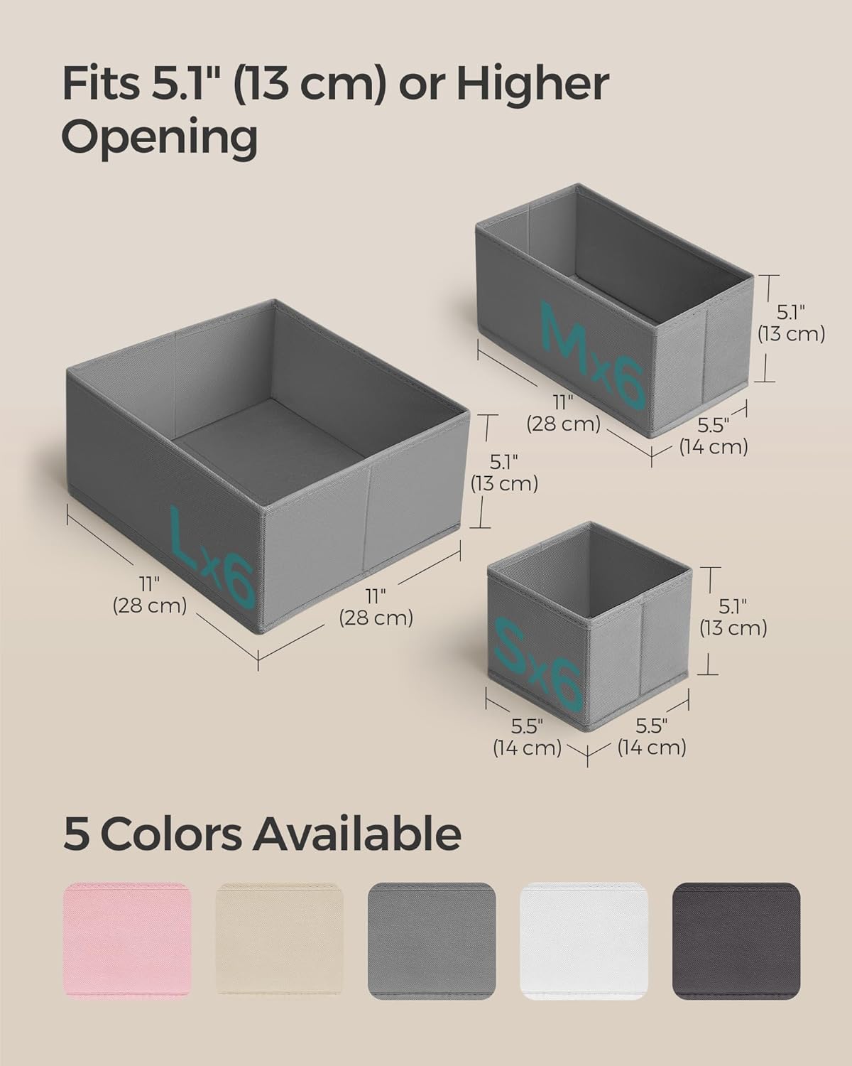 SONGMICS Drawer Organizers, Dresser Divider Organizers, Set of 18, Foldable Fabric Storage Boxes for Socks, Underwear, Bras, Ties, Scarves, Dove Gray URDZ006G05