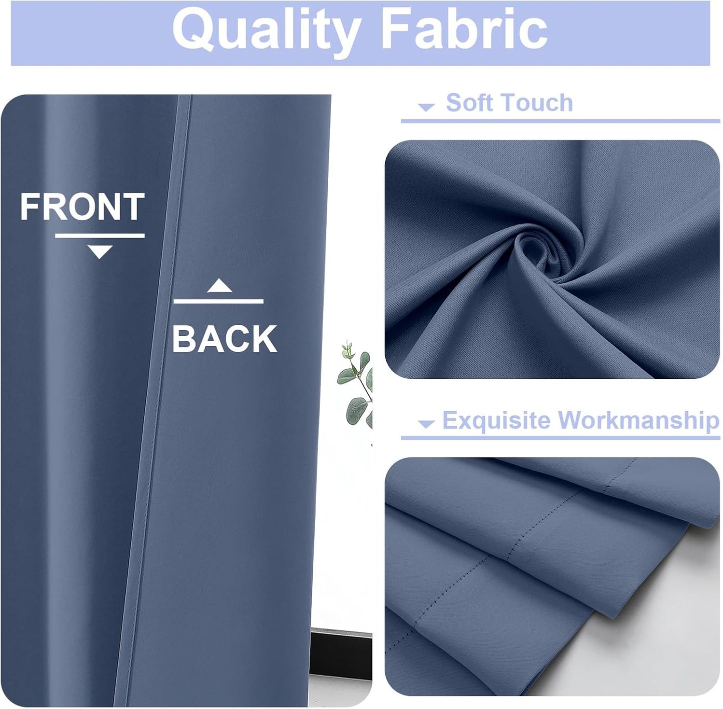 Simplebrand Ava Denim Blue Blackout Curtains for Bedroom 90 Inches Long 2 Panels Set, Solid Privacy Energy Saving Living Room Window Treatment Curtains Blackout Drapes, W40 x L90 Inch, Denim Blue