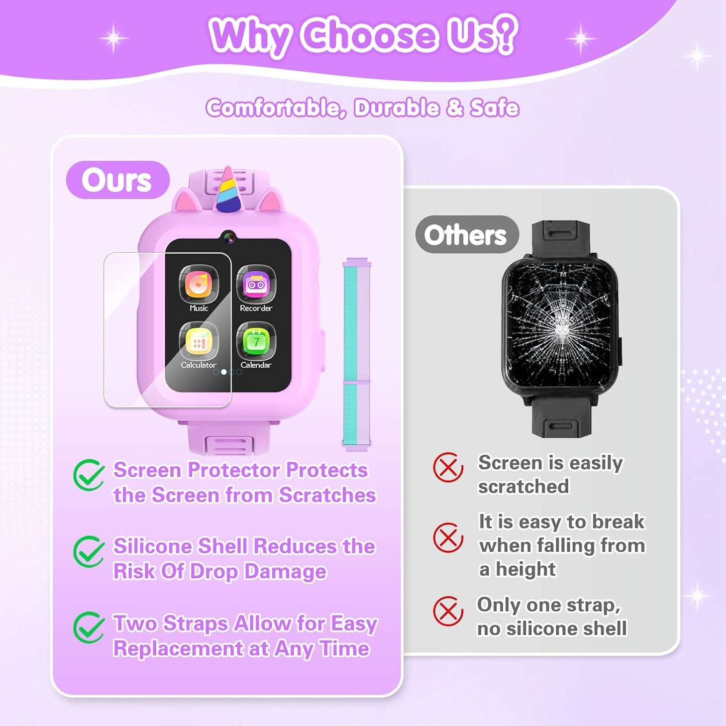 Smart Watch for Kids with 39 Games Touchscreen Camera Video, Music Player, Pedometer, Calculator, Calendar, Stopwatch, Flashlight, Alarm Clock 12/24 hr, Birthday Gifts Toys for Girls Ages 3-12