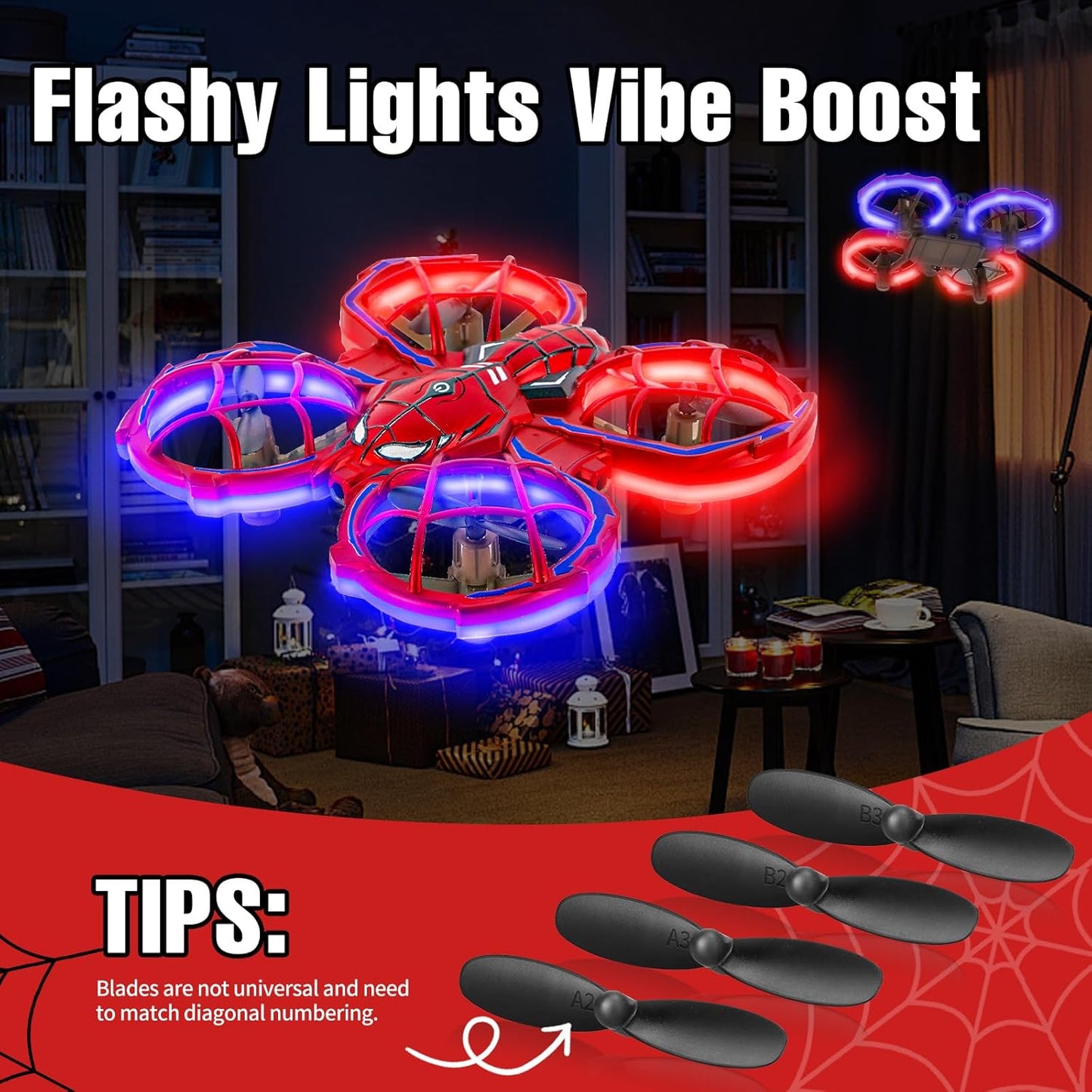 Drones for Kids 8-12: Spider Toy Stunt Drone With 5D Obstacle Avoidance, 3D Flip, Auto Hovering Indoor Drone, 2 Battery Kids RC Quadcopter With Led Lights RC Helicopter for Adults Kid