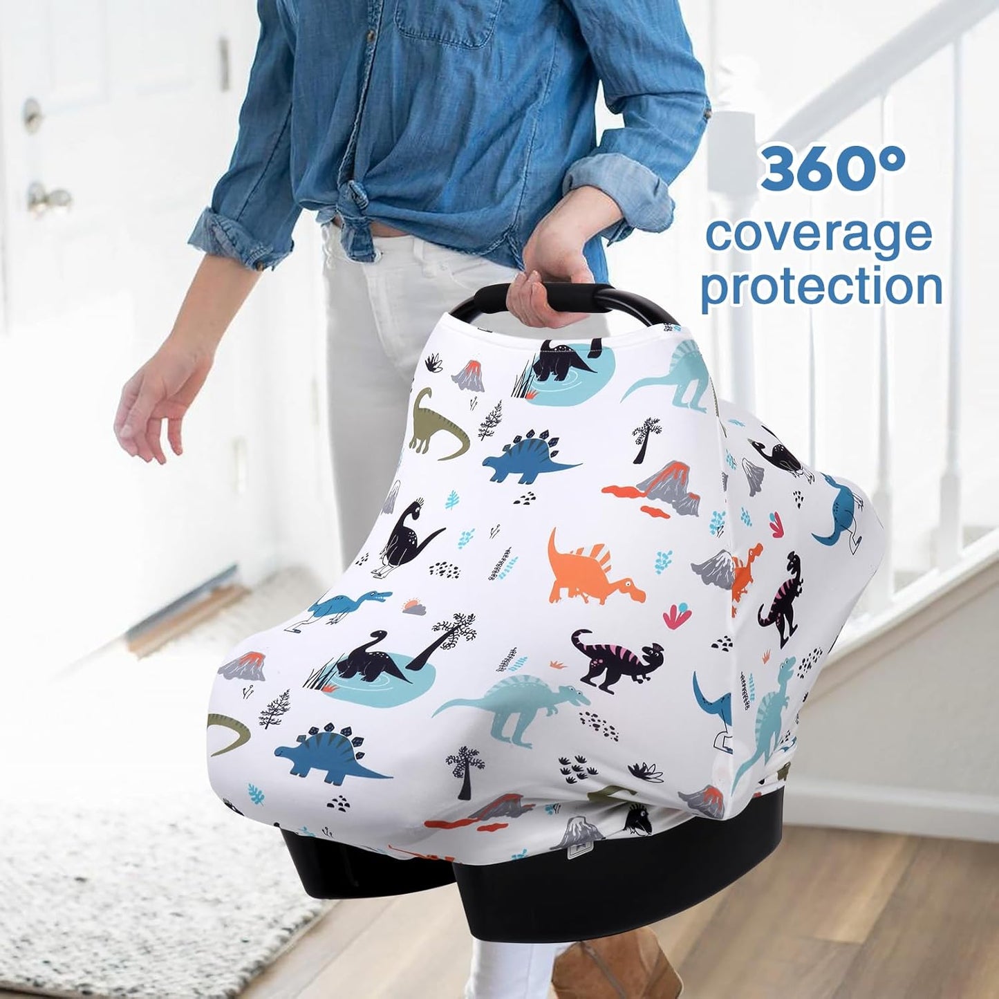 Rquite All-in-1 Car Seat Cover Baby, Carseat Covers for Girl Boy, Stretchy Soft Infant Car Seat Cover, Multi-use Baby Carrier Cover, Car Seat Canopy, Stroller Sun Shade, Nursing Breastfeeding Cover