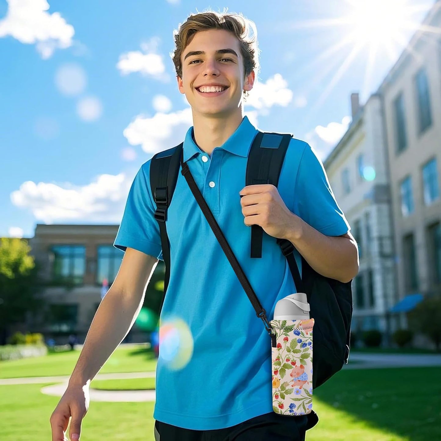 AUPET Water Bottle Sling Bag Carrier Crossbody Sleeve,Insulated Neoprene Bottle Case Holder Pouch Cover 500ML/17oz with Shoulder Strap for Walking Women Men