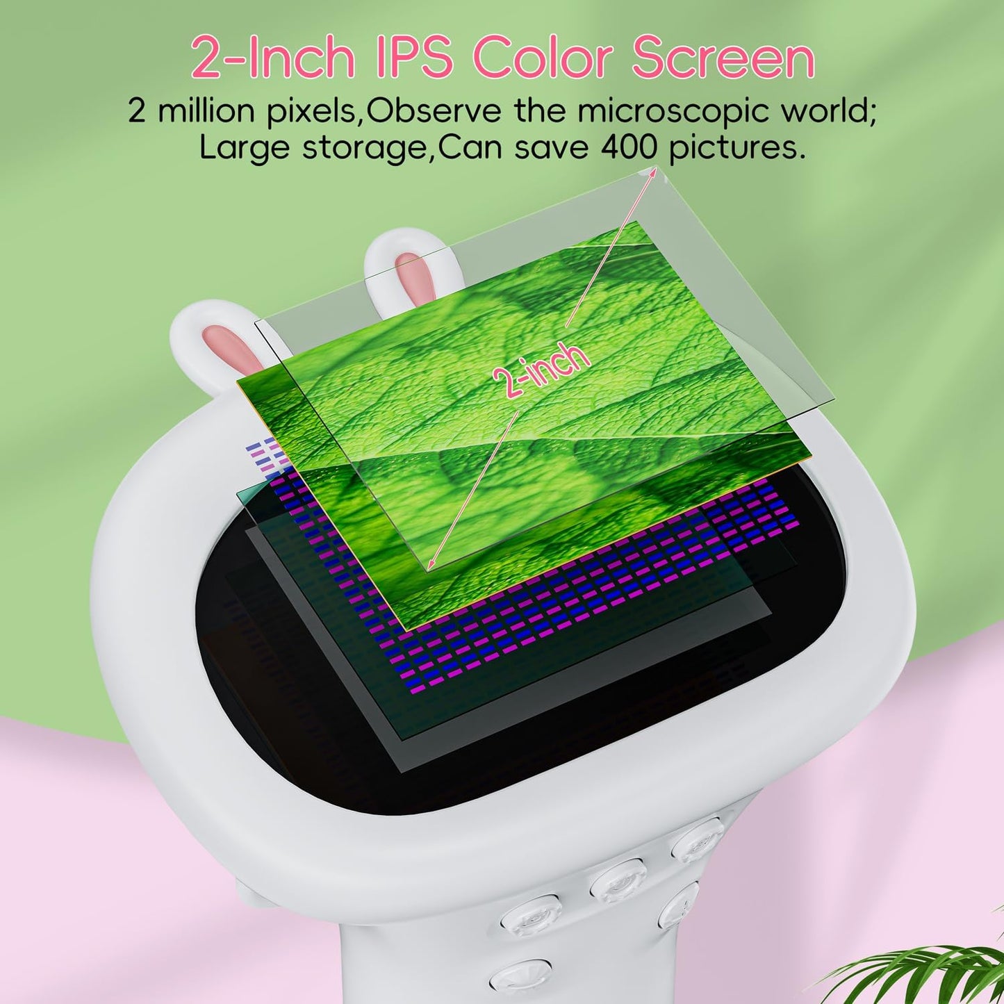 Microscope for Kids, Ahalfcit Microscope with 2'' Inch Screen -1000X Zoom Portable Camera, Birthday for 3 4 5 6 7 8 9 0 11 12 Years Old Kids,Science Educational Toys - White