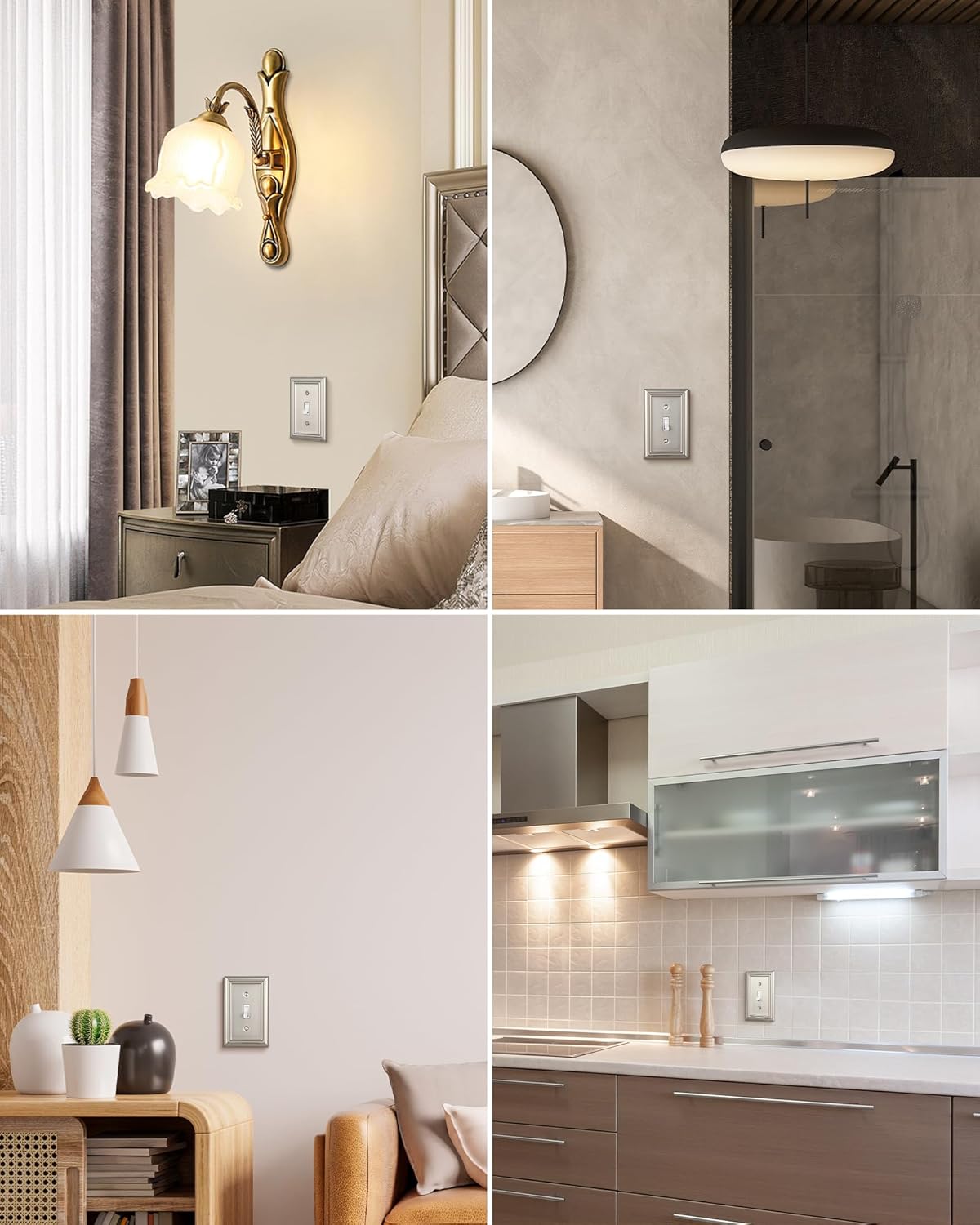 DEWENWILS Single Toggle Wall Plates, Brushed Nickel Metal Light Switch Cover Plates, 4.92" x 3.14" Outlet Wall Plates, Switch Plate Covers for Home Decor, 2 Pack