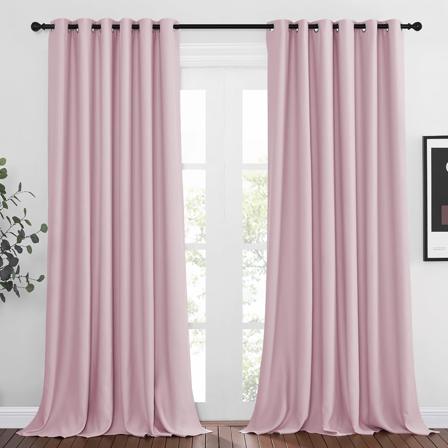 NICETOWN Room Darkening Grommet Curtain Panels - Living Room Curtains Thermal Insulated Window Treatments Privacy Draperies for Patio (W80 x L108, Baby Pink, 1 Pair)