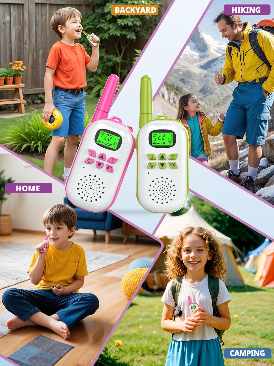 Walkie Talkies for Kids Rechargeable,Toys for Boys and Girls Ages 3-12, 2 Pack Long Range 2-Way Radios, Birthday Gifts,Christmas Stockings, Outdoor Play, Family Games, Hiking Camping Gear