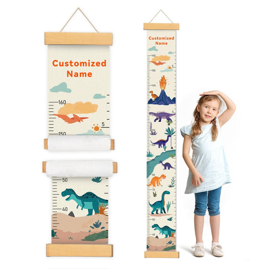 Customize Name Canvas Growth Chart for Kids, Dinosaur Unisex Kids Room Wall Decor, Measuring Height Chart, Wall Tape with Height Chart for Kids, Foldable Height Tracker, Lightweight