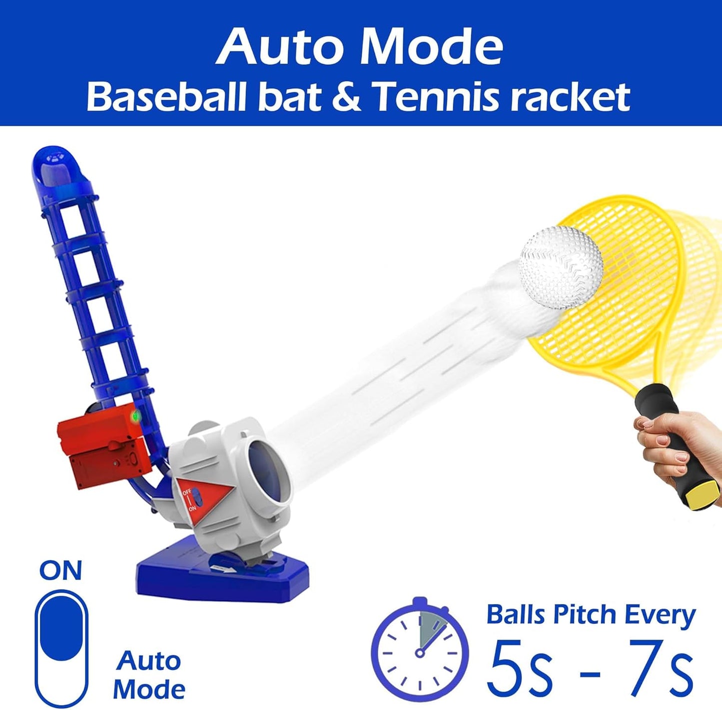 iPlay, iLearn Kids Pitching Machine Toys, 2 in 1 RC Baseball Tennis Pitcher, Auto Ball Launching Bat, Boy Outdoor Outside Sports Backyard Game, Birthday Gift 5 6 7 8 10 12 Yr Youth-Partially Assembled