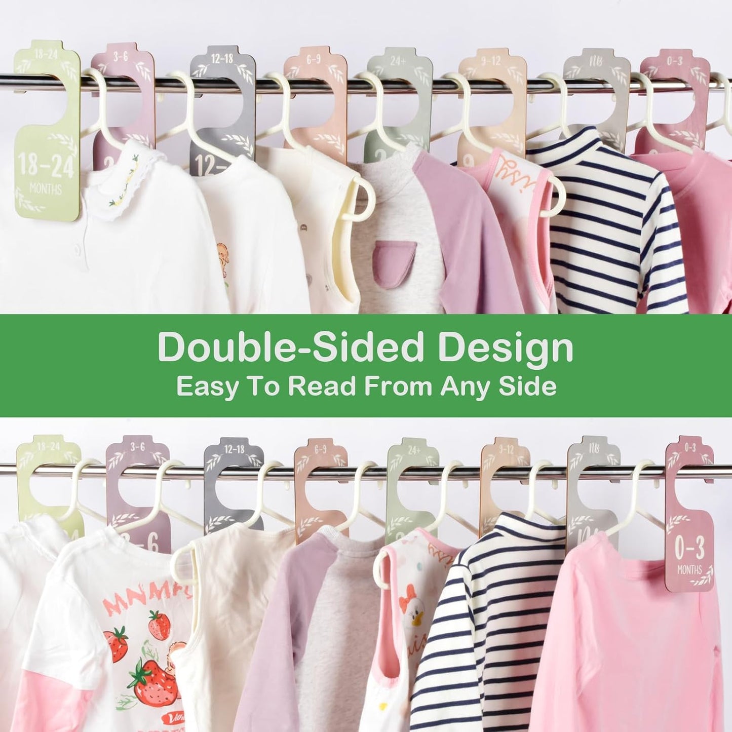 Baby Closet Dividers for Clothes Organizer, 8 PCS Wooden Double-Sided Clothes Organizer from Newborn to 24 Months, Colorful Baby Clothes Dividers for Nursery Beautiful Decor