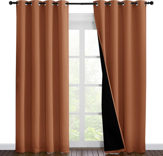 NICETOWN Burnt Orange 100% Blackout Window Curtain Panels, Heat and Cold Blocking Drapes with Black Liner for Nursery, 86 inches Thermal Insulated Draperies (2 Pieces, 55 inches Wide Each Panel)