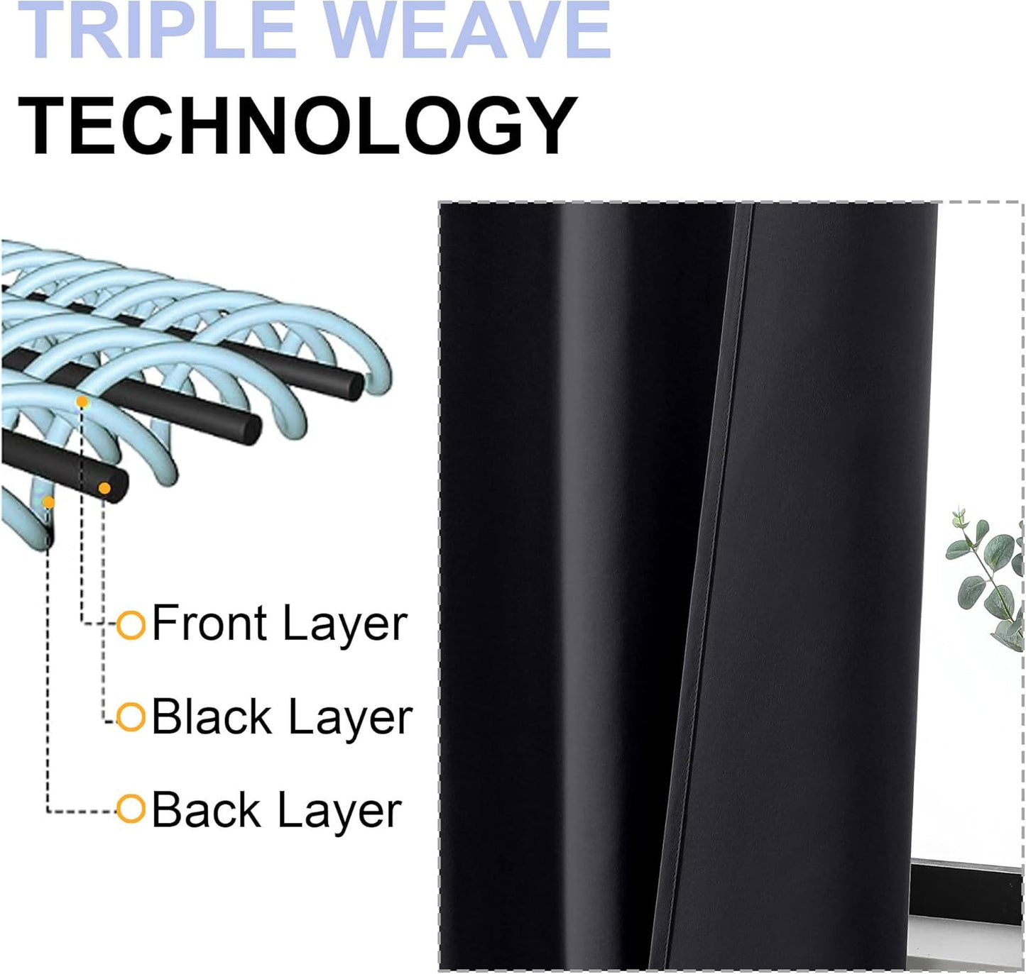 Simplebrand Ava Black Blackout Curtains for Patio 108 Inches Long 2 Panels Set, Solid Thermal Insulated Room Darkening Rod Pocket Window Treatment Curtains Blackout Drapes, W50 x L108 Inch, Black