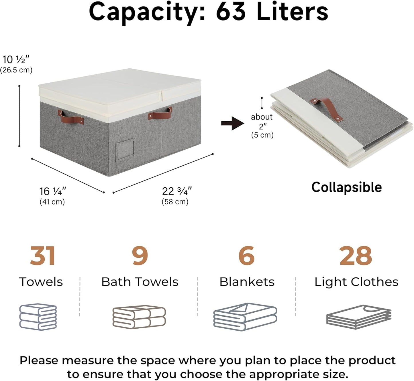 GRANNY SAYS Decorative Storage Boxes with Lid, Large Storage Bins with Double-Open Lid and Divider, Fabric Storage Bins for Clothes, Linen Storage Bins, 63L Closet Storage Bins, White&Gray