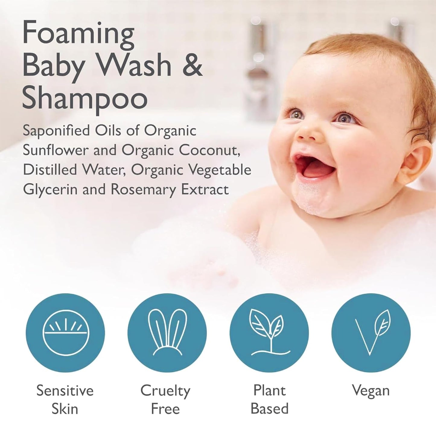 SoCal Suds & Company - 2-in-1 Organic Foaming Baby Wash Castile Soap & Shampoo Refill - Gentle Body Soap for Sensitive Gentle Bath -Nourishing Soothing Ingredients -Newborn Baby - Fragrance Free, 32oz