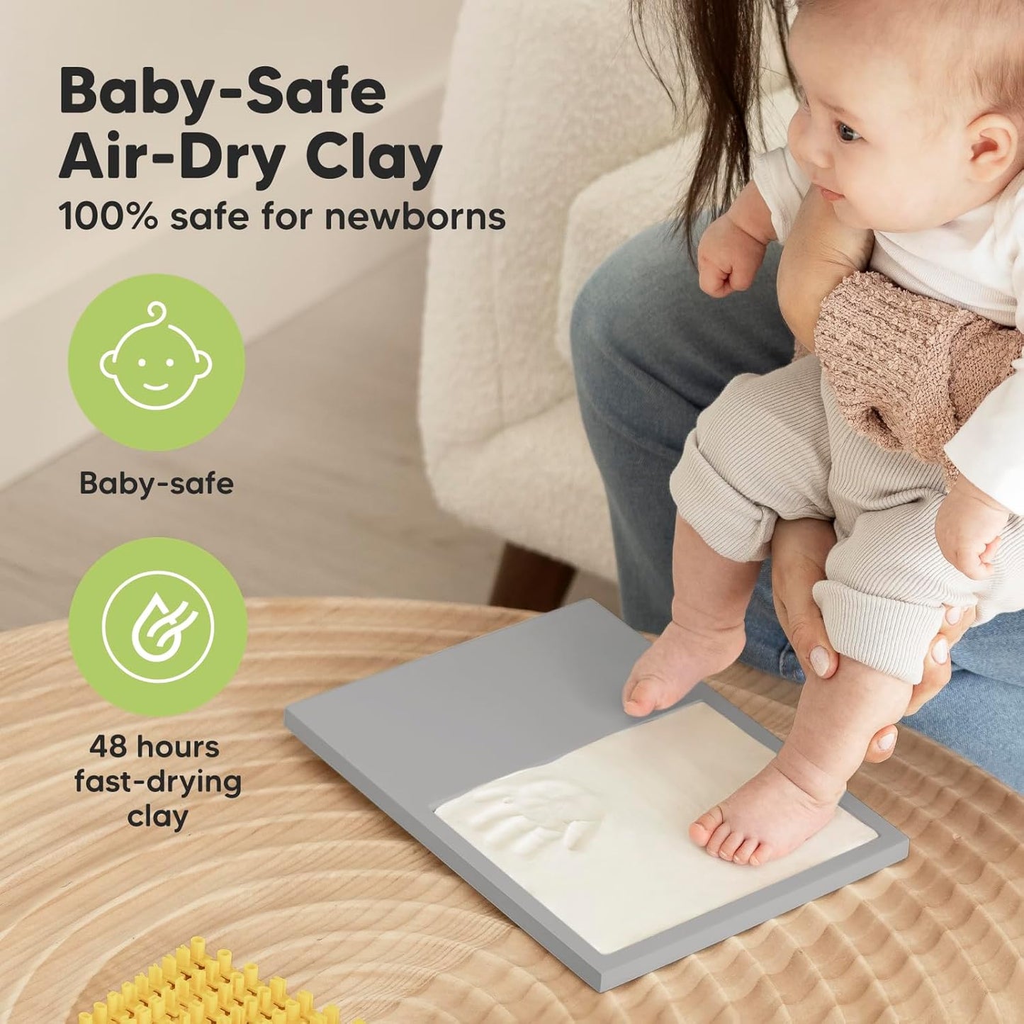 Baby Hand and Footprint Kit - Quick Dry Clay Baby Footprint Kit, Newborn Keepsake, Nursery Picture Frame for Boys, Girls, Personalized Gifts for Shower & Registry,New Mom Gift(Cloud Gray)